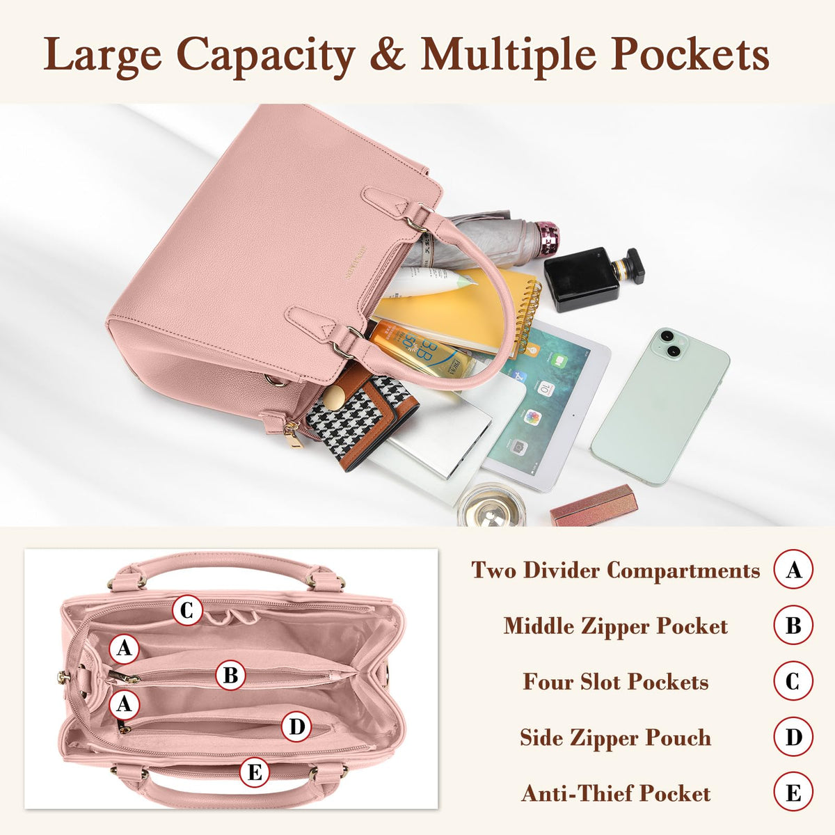 IGOLUMON Top-Handle Handbag Leather Purses for Women Waterproof Crossbody Womens Handbags Anti Theft Tote Purse Ladies