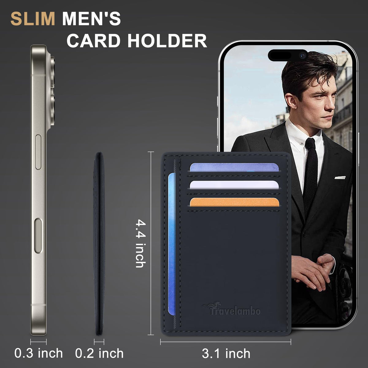 Slim Wallet, Leather, RFID Blocking Medium Size