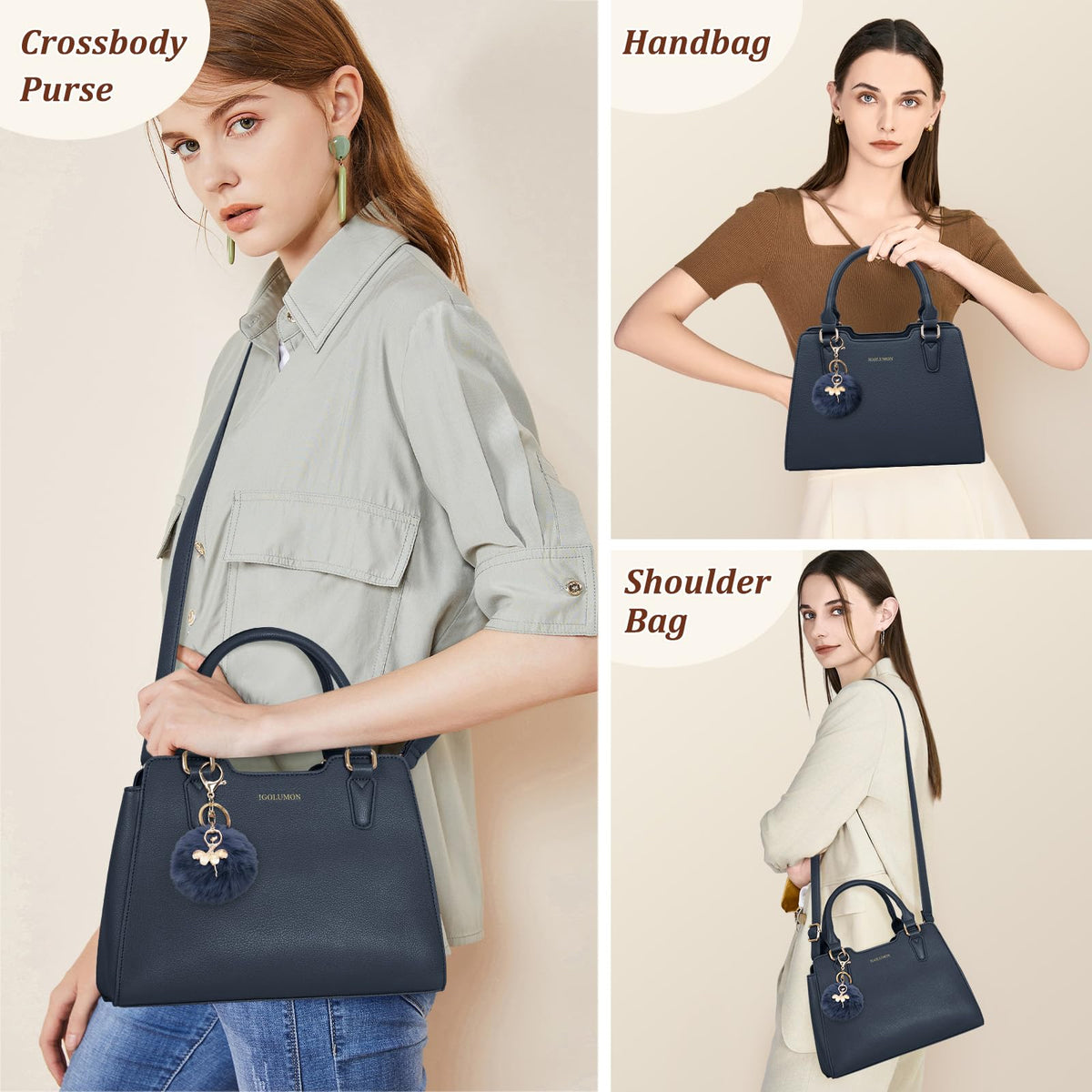 IGOLUMON Top-Handle Handbag Leather Purses for Women Waterproof Crossbody Womens Handbags Anti Theft Tote Purse Ladies