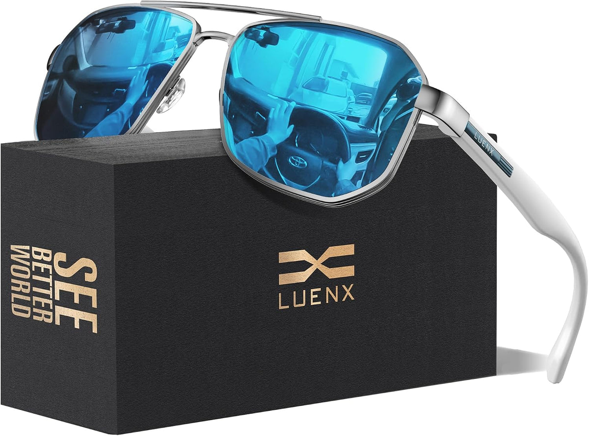 LUENX Aviator Polarized Sunglasses for Men: Square UV400 Driving