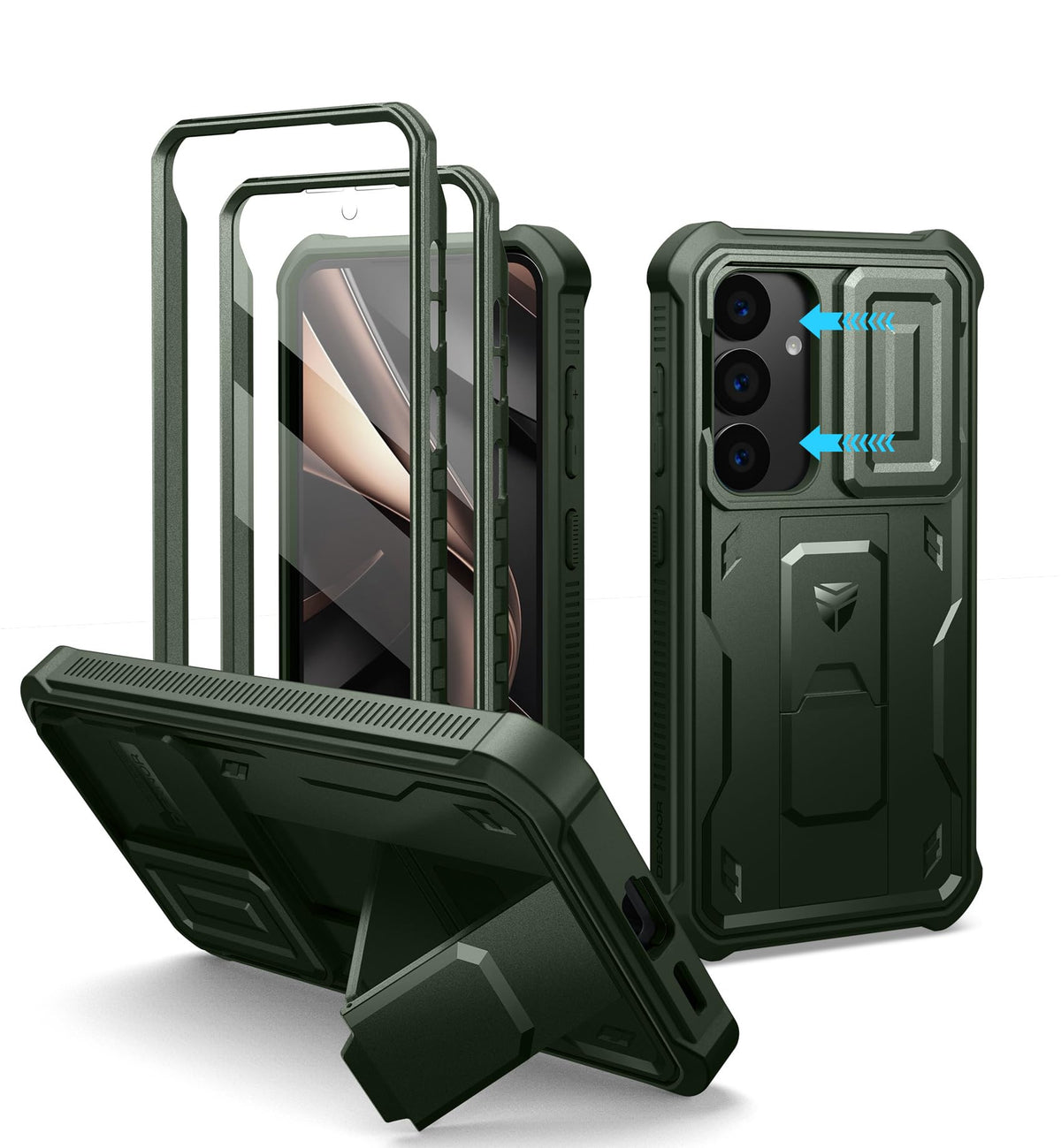 Dexnor for Samsung Galaxy S25 Ultra Case with Built-in Slide Camera Cover &amp; Screen Protector &amp; Kickstand, Heavy-Duty Shockproof Rugged Case Full-Body Bumper Protective Cover - Black