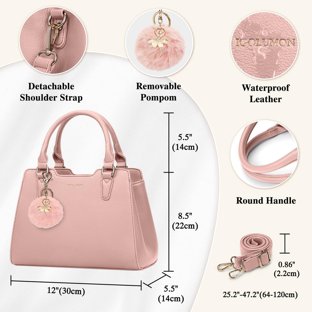 IGOLUMON Top-Handle Handbag Leather Purses for Women Waterproof Crossbody Womens Handbags Anti Theft Tote Purse Ladies