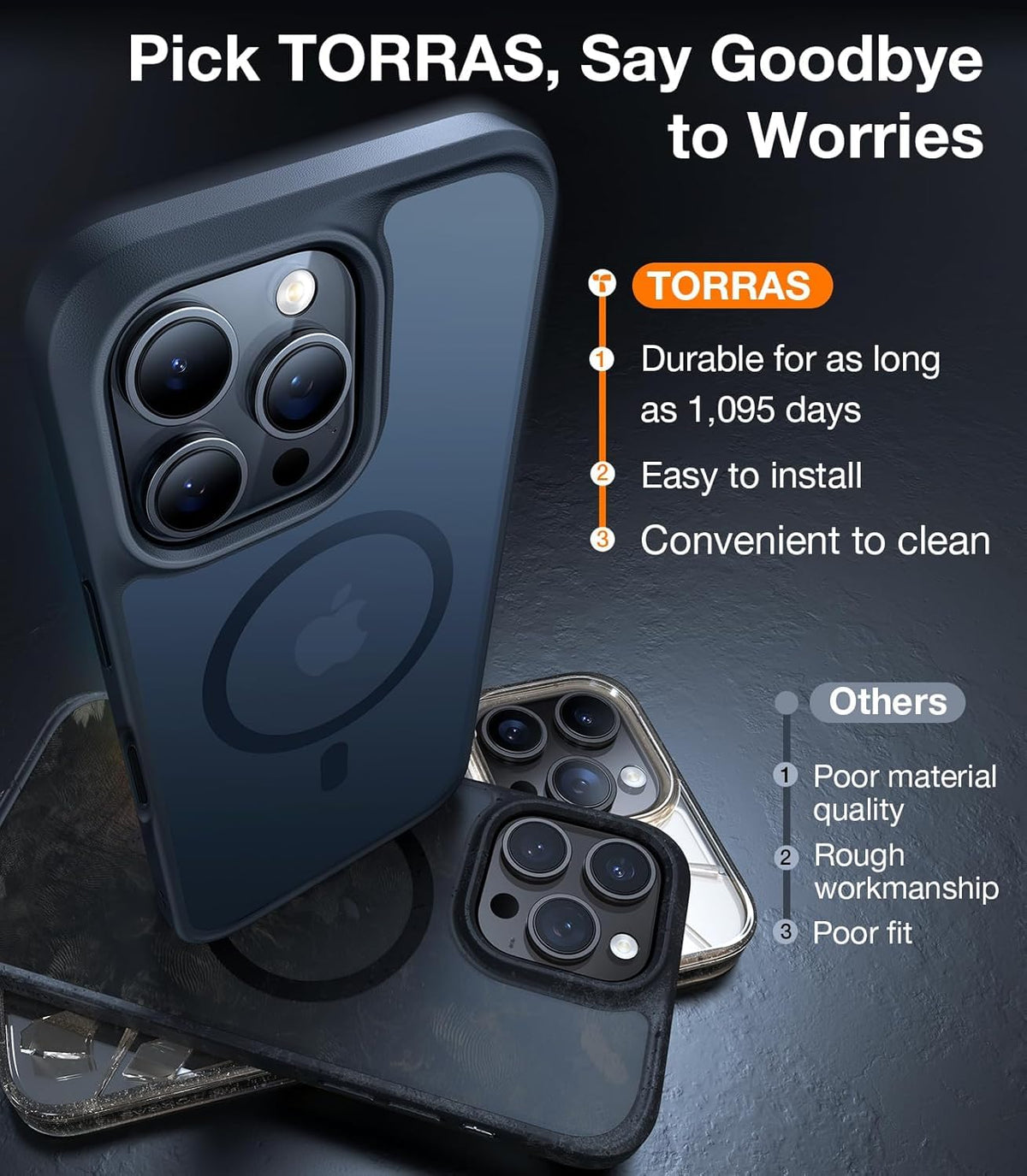 TORRAS Stronger Magnetic &amp; Shockproof for iPhone 17 Pro Max Case, Deep Blue