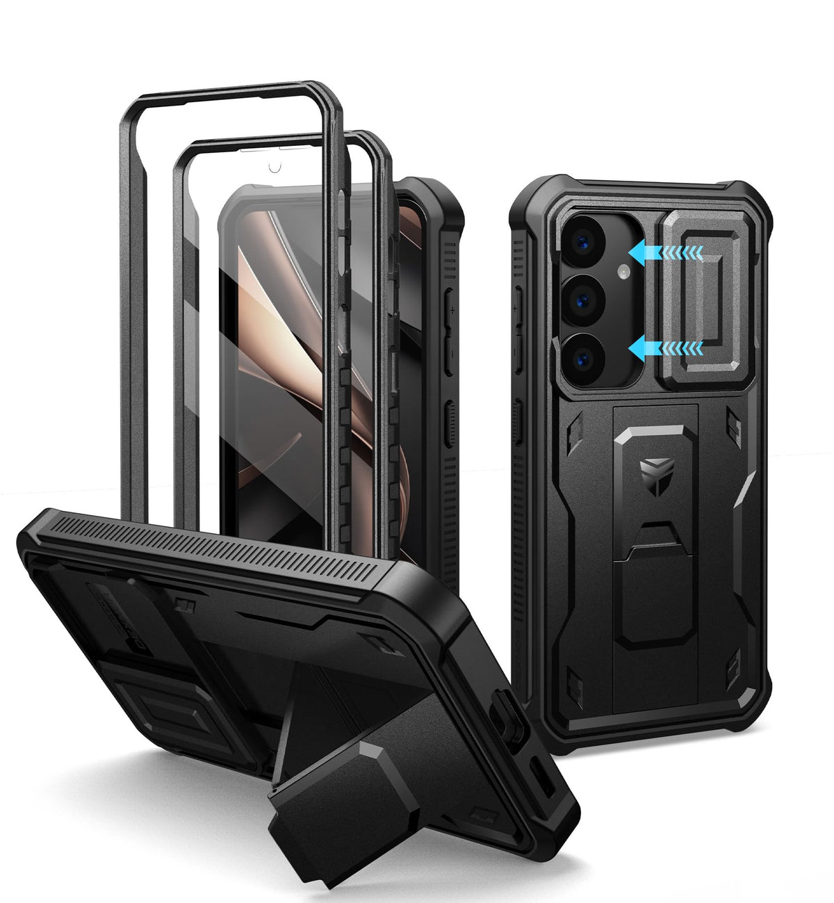 Dexnor for Samsung Galaxy S25 Ultra Case with Built-in Slide Camera Cover &amp; Screen Protector &amp; Kickstand, Heavy-Duty Shockproof Rugged Case Full-Body Bumper Protective Cover - Black