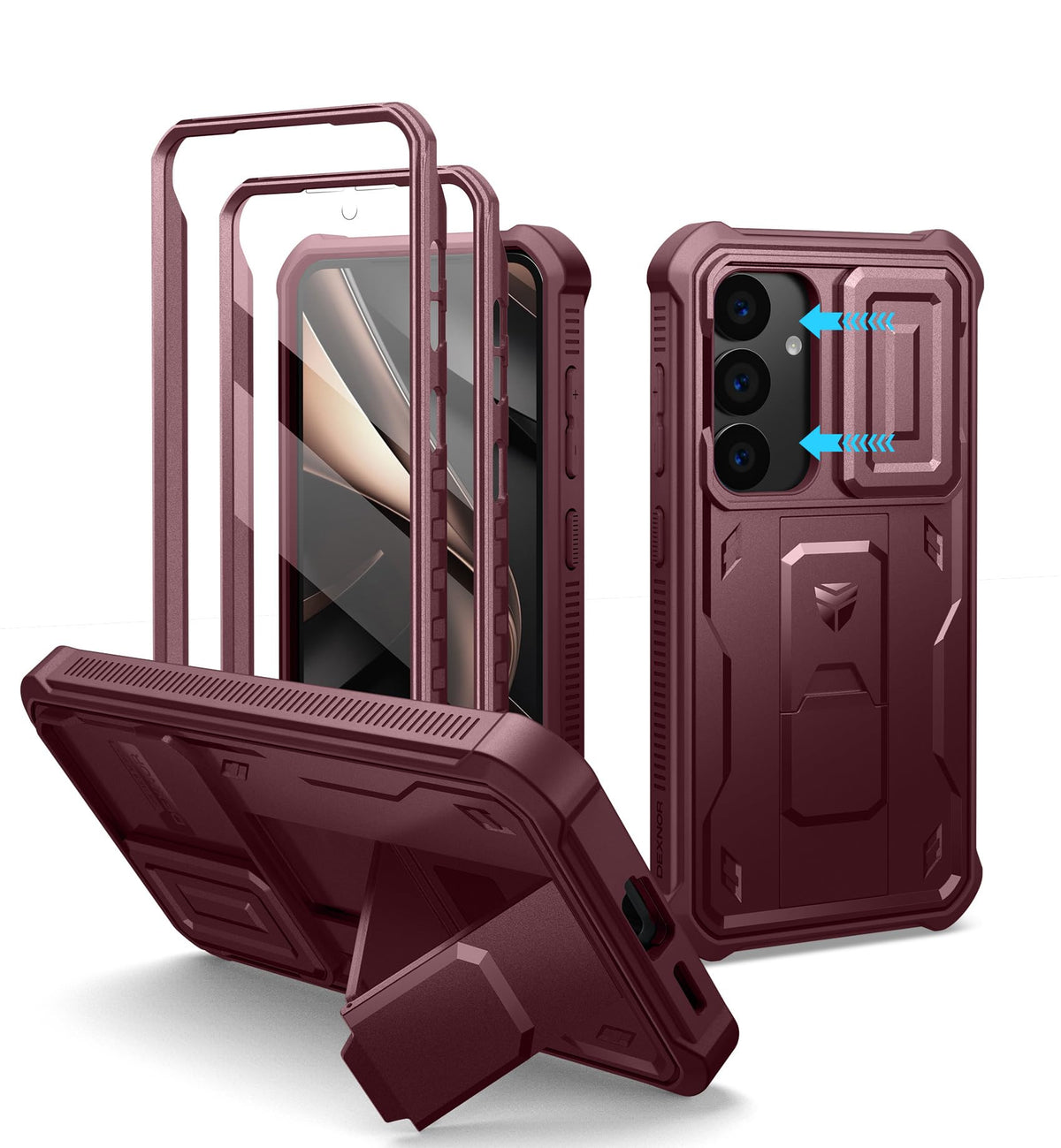 Dexnor for Samsung Galaxy S25 Ultra Case with Built-in Slide Camera Cover &amp; Screen Protector &amp; Kickstand, Heavy-Duty Shockproof Rugged Case Full-Body Bumper Protective Cover - Black