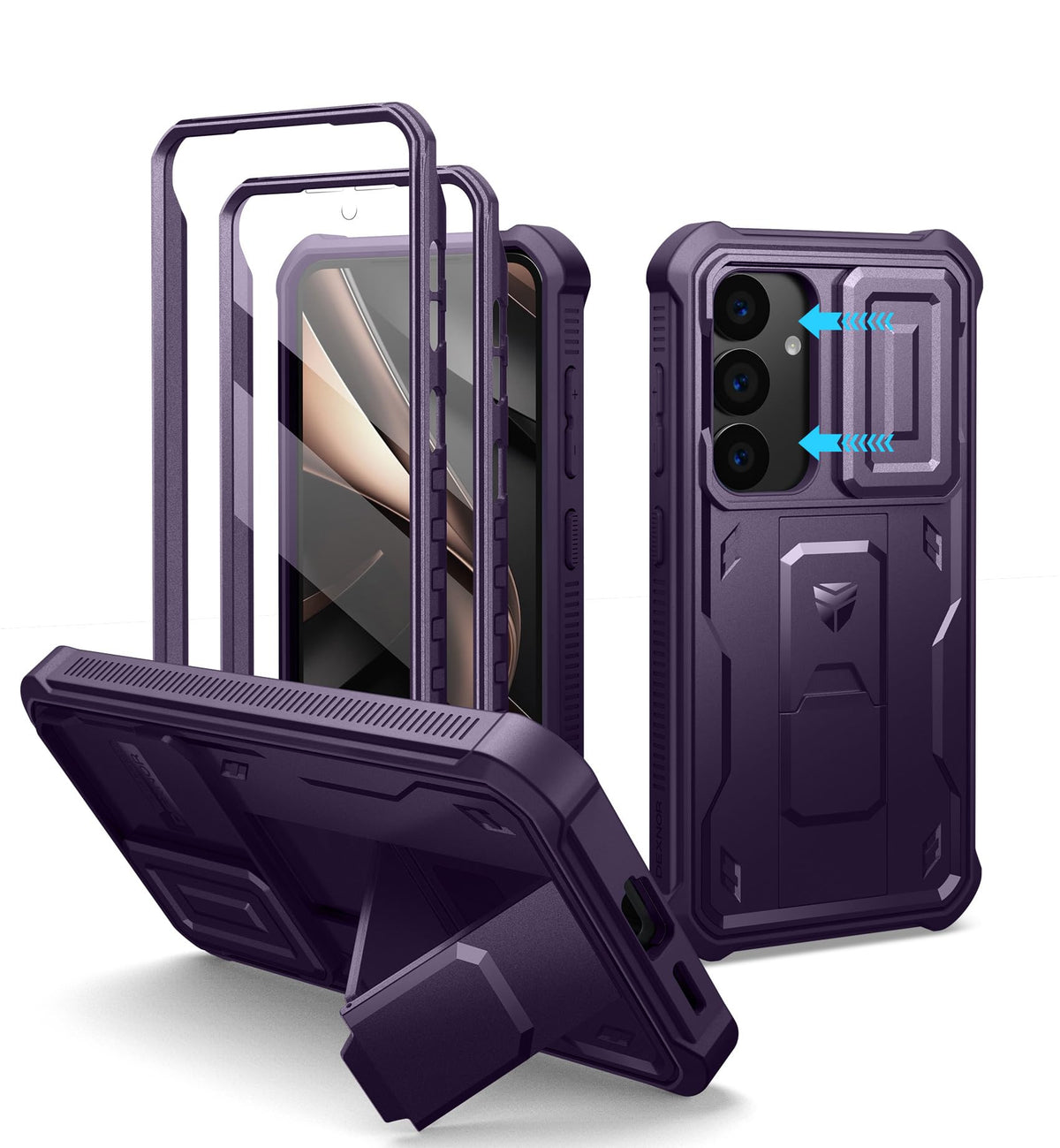 Dexnor for Samsung Galaxy S25 Ultra Case with Built-in Slide Camera Cover &amp; Screen Protector &amp; Kickstand, Heavy-Duty Shockproof Rugged Case Full-Body Bumper Protective Cover - Black
