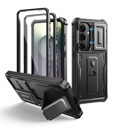 Dexnor for Samsung Galaxy S25 Ultra Case with Built-in Slide Camera Cover &amp; Screen Protector &amp; Kickstand, Heavy-Duty Shockproof Rugged Case Full-Body Bumper Protective Cover - Black