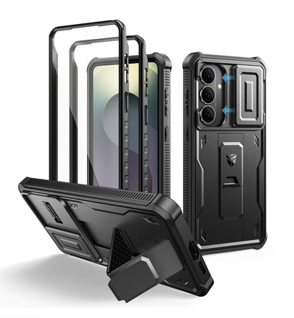 Dexnor for Samsung Galaxy S25 Ultra Case with Built-in Slide Camera Cover &amp; Screen Protector &amp; Kickstand, Heavy-Duty Shockproof Rugged Case Full-Body Bumper Protective Cover - Black