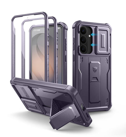 Dexnor for Samsung Galaxy S25 Ultra Case with Built-in Slide Camera Cover &amp; Screen Protector &amp; Kickstand, Heavy-Duty Shockproof Rugged Case Full-Body Bumper Protective Cover - Black