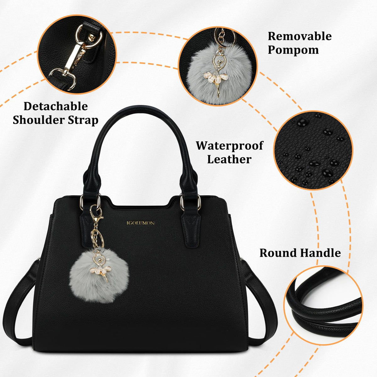 IGOLUMON Top-Handle Handbag Leather Purses for Women Waterproof Crossbody Womens Handbags Anti Theft Tote Purse Ladies