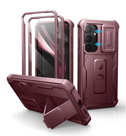 Dexnor for Samsung Galaxy S25 Ultra Case with Built-in Slide Camera Cover &amp; Screen Protector &amp; Kickstand, Heavy-Duty Shockproof Rugged Case Full-Body Bumper Protective Cover - Black