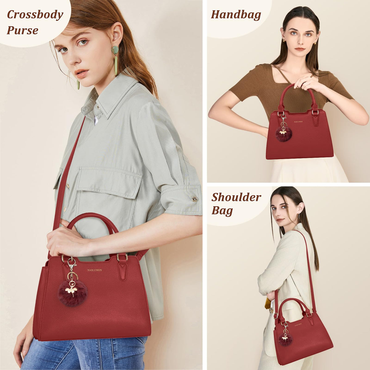 IGOLUMON Top-Handle Handbag Leather Purses for Women Waterproof Crossbody Womens Handbags Anti Theft Tote Purse Ladies