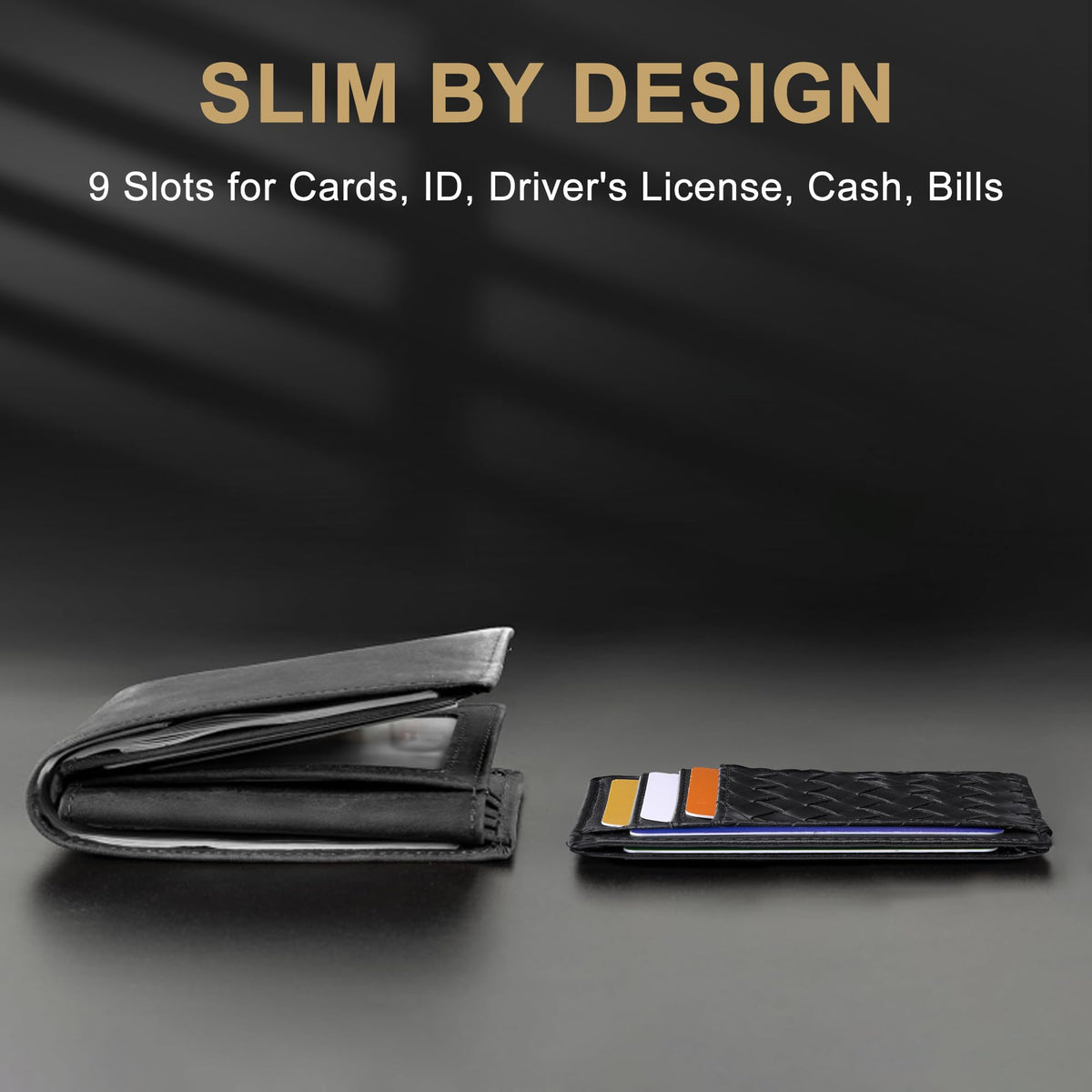 Slim Wallet, Leather, RFID Blocking Medium Size