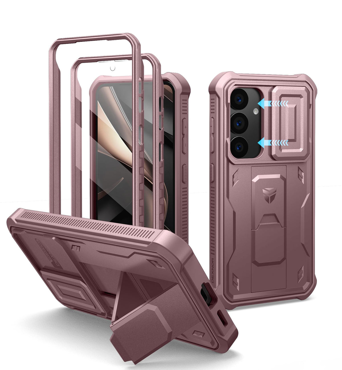 Dexnor for Samsung Galaxy S25 Ultra Case with Built-in Slide Camera Cover &amp; Screen Protector &amp; Kickstand, Heavy-Duty Shockproof Rugged Case Full-Body Bumper Protective Cover - Black