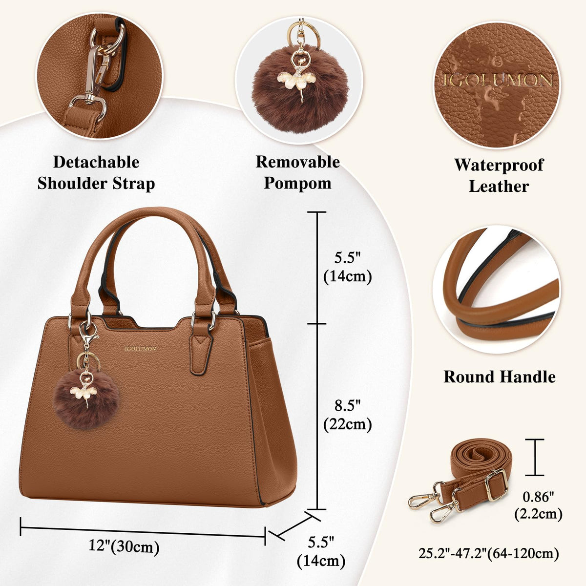 IGOLUMON Top-Handle Handbag Leather Purses for Women Waterproof Crossbody Womens Handbags Anti Theft Tote Purse Ladies