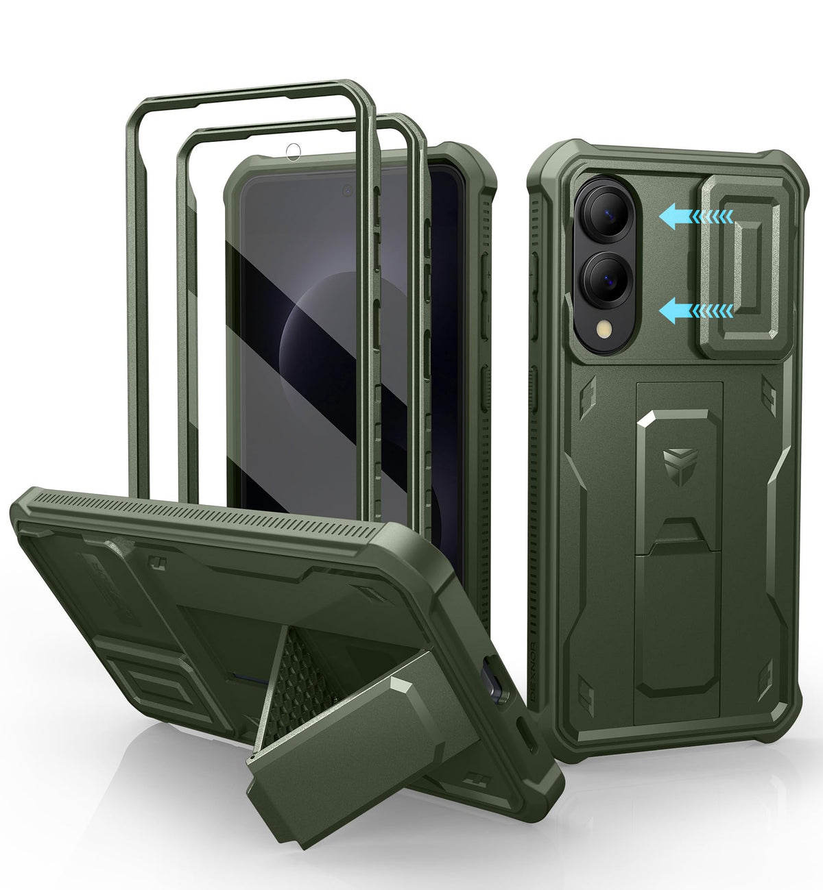 Dexnor for Samsung Galaxy S25 Ultra Case with Built-in Slide Camera Cover &amp; Screen Protector &amp; Kickstand, Heavy-Duty Shockproof Rugged Case Full-Body Bumper Protective Cover - Black