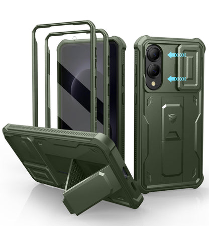 Dexnor for Samsung Galaxy S25 Ultra Case with Built-in Slide Camera Cover &amp; Screen Protector &amp; Kickstand, Heavy-Duty Shockproof Rugged Case Full-Body Bumper Protective Cover - Black