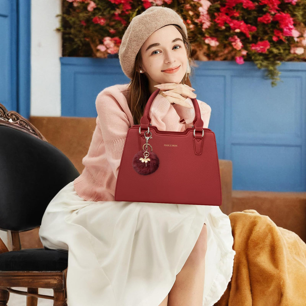 IGOLUMON Top-Handle Handbag Leather Purses for Women Waterproof Crossbody Womens Handbags Anti Theft Tote Purse Ladies
