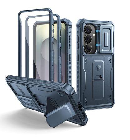 Dexnor for Samsung Galaxy S25 Ultra Case with Built-in Slide Camera Cover &amp; Screen Protector &amp; Kickstand, Heavy-Duty Shockproof Rugged Case Full-Body Bumper Protective Cover - Black