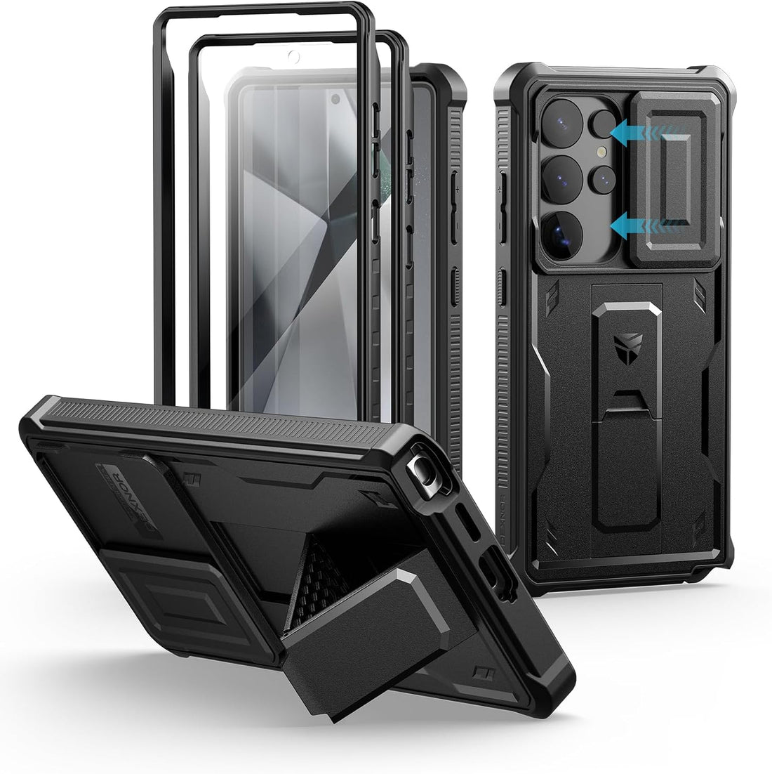 Dexnor for Samsung Galaxy S25 Ultra Case with Built-in Slide Camera Cover &amp; Screen Protector &amp; Kickstand, Heavy-Duty Shockproof Rugged Case Full-Body Bumper Protective Cover - Black