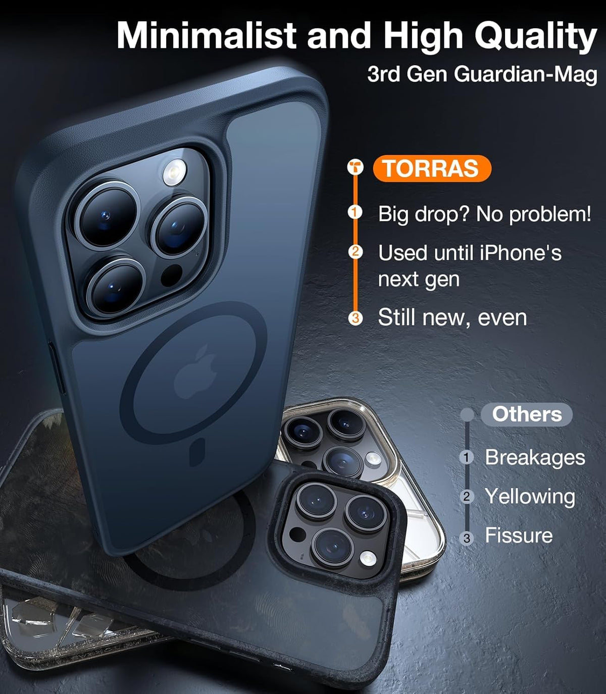 TORRAS Stronger Magnetic &amp; Shockproof for iPhone 17 Pro Max Case, Deep Blue