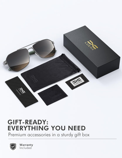 LUENX Aviator Polarized Sunglasses for Men: Square UV400 Driving