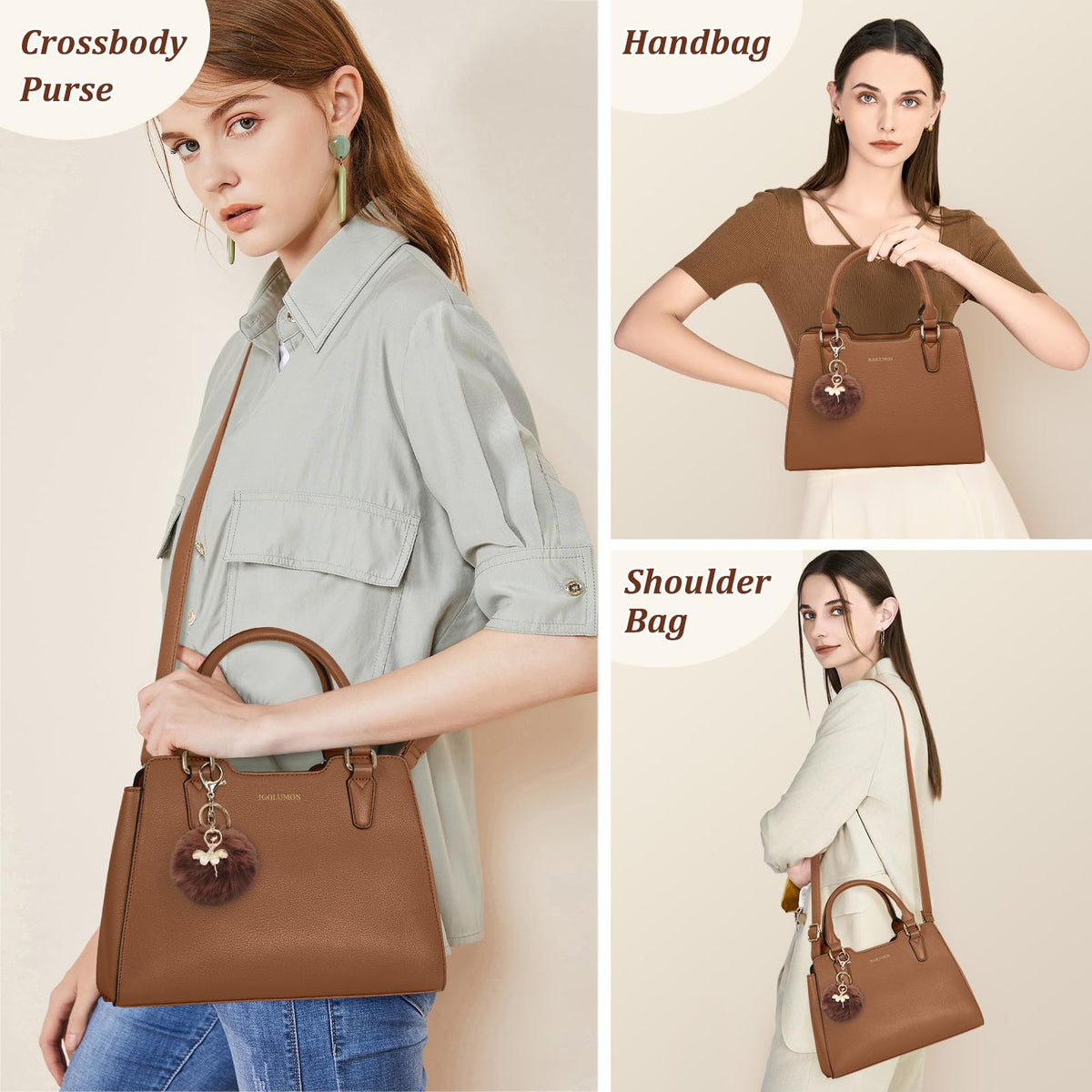 IGOLUMON Top-Handle Handbag Leather Purses for Women Waterproof Crossbody Womens Handbags Anti Theft Tote Purse Ladies