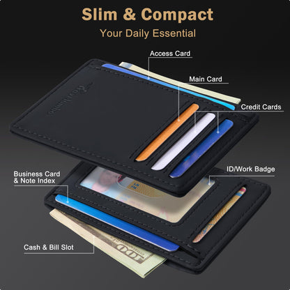 Slim Wallet, Leather, RFID Blocking Medium Size