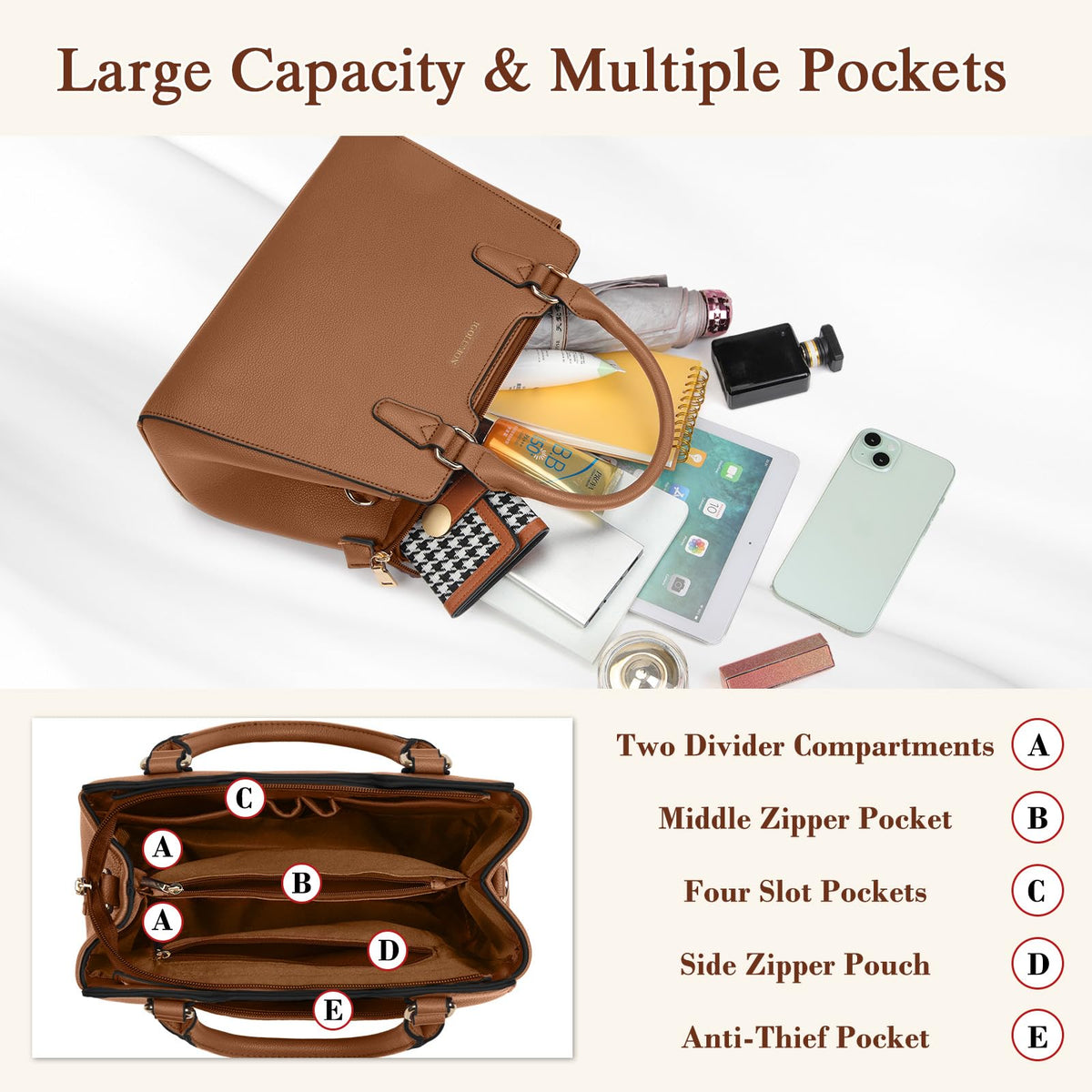 IGOLUMON Top-Handle Handbag Leather Purses for Women Waterproof Crossbody Womens Handbags Anti Theft Tote Purse Ladies