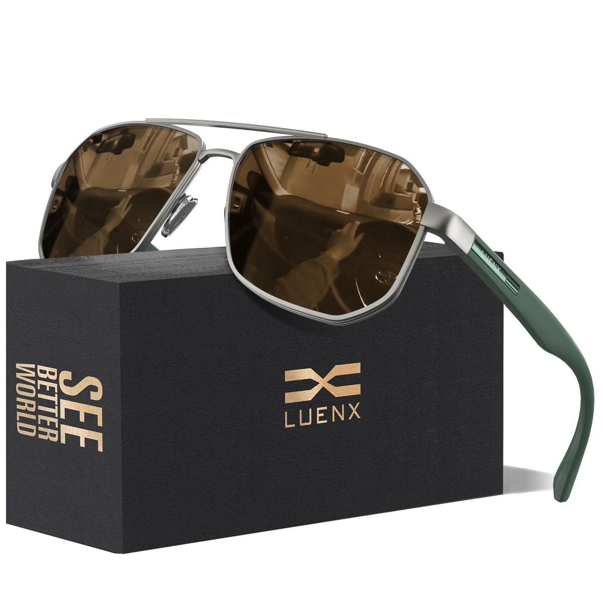 LUENX Aviator Polarized Sunglasses for Men: Square UV400 Driving