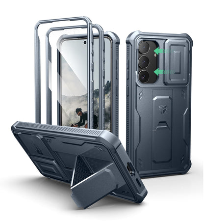 Dexnor for Samsung Galaxy S25 Ultra Case with Built-in Slide Camera Cover &amp; Screen Protector &amp; Kickstand, Heavy-Duty Shockproof Rugged Case Full-Body Bumper Protective Cover - Black