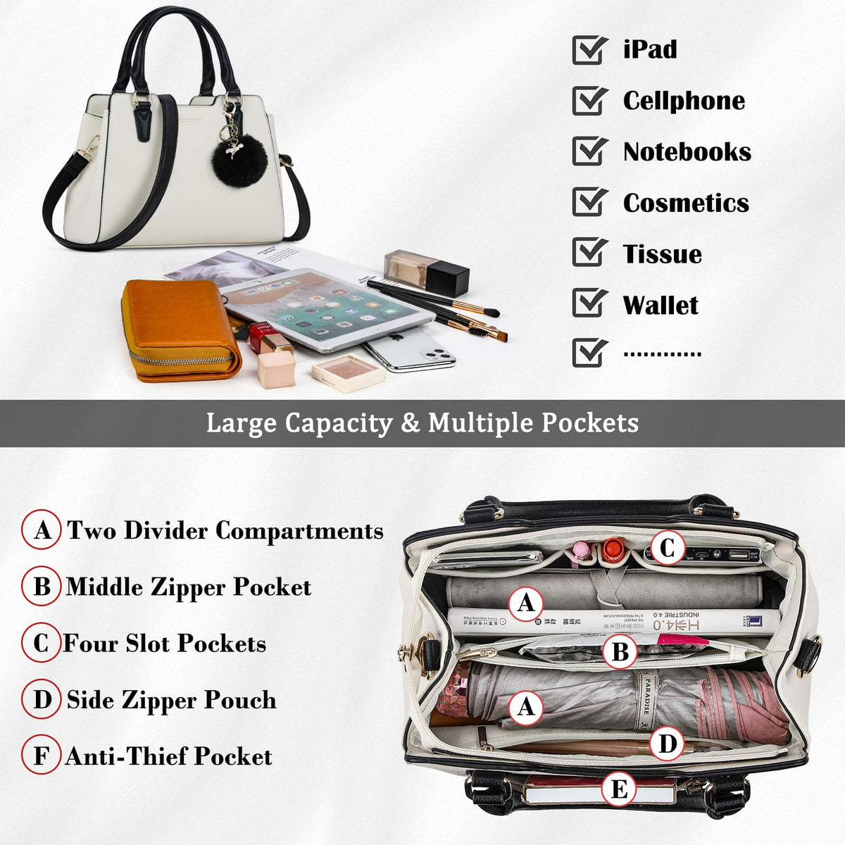 IGOLUMON Top-Handle Handbag Leather Purses for Women Waterproof Crossbody Womens Handbags Anti Theft Tote Purse Ladies