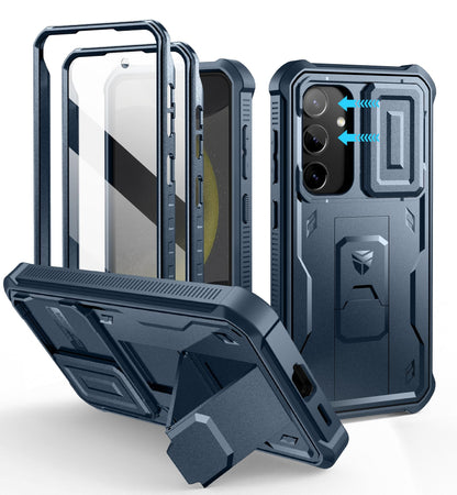 Dexnor for Samsung Galaxy S25 Ultra Case with Built-in Slide Camera Cover &amp; Screen Protector &amp; Kickstand, Heavy-Duty Shockproof Rugged Case Full-Body Bumper Protective Cover - Black