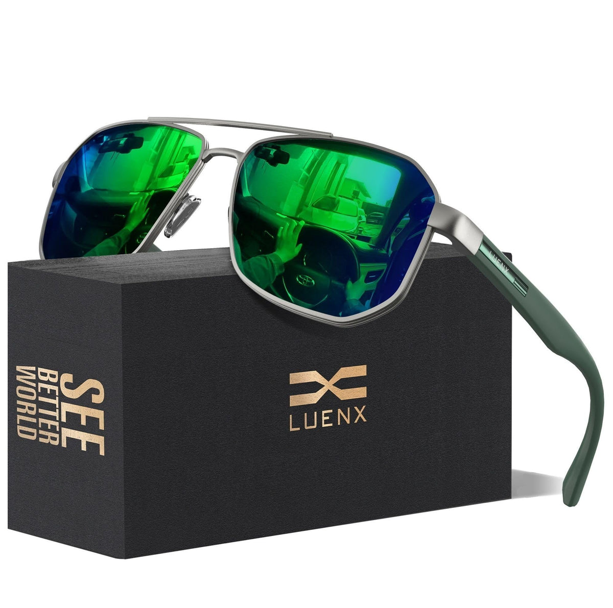 LUENX Aviator Polarized Sunglasses for Men: Square UV400 Driving