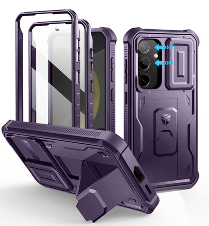 Dexnor for Samsung Galaxy S25 Ultra Case with Built-in Slide Camera Cover &amp; Screen Protector &amp; Kickstand, Heavy-Duty Shockproof Rugged Case Full-Body Bumper Protective Cover - Black