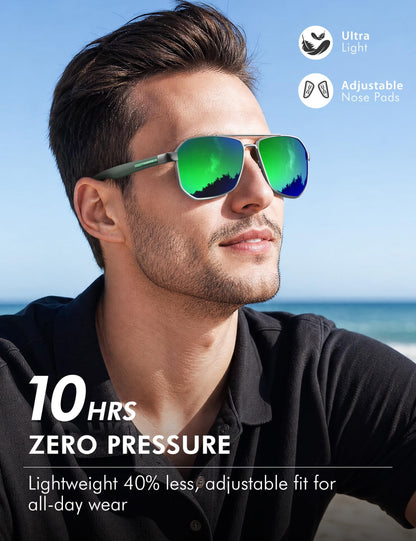 LUENX Aviator Polarized Sunglasses for Men: Square UV400 Driving