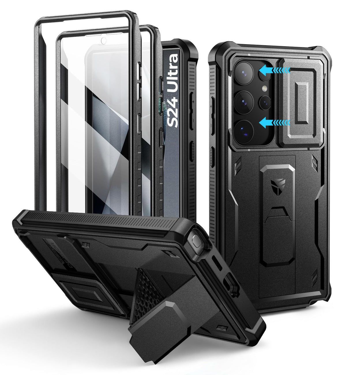 Dexnor for Samsung Galaxy S25 Ultra Case with Built-in Slide Camera Cover &amp; Screen Protector &amp; Kickstand, Heavy-Duty Shockproof Rugged Case Full-Body Bumper Protective Cover - Black
