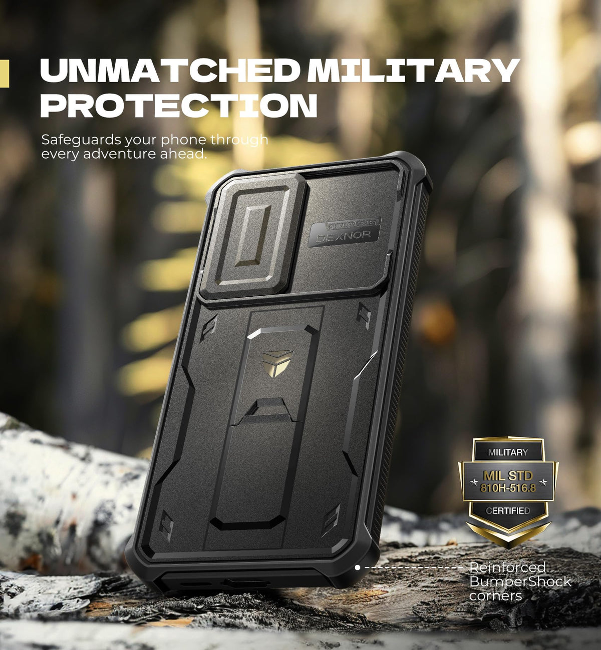 Dexnor for Samsung Galaxy S25 Ultra Case with Built-in Slide Camera Cover &amp; Screen Protector &amp; Kickstand, Heavy-Duty Shockproof Rugged Case Full-Body Bumper Protective Cover - Black