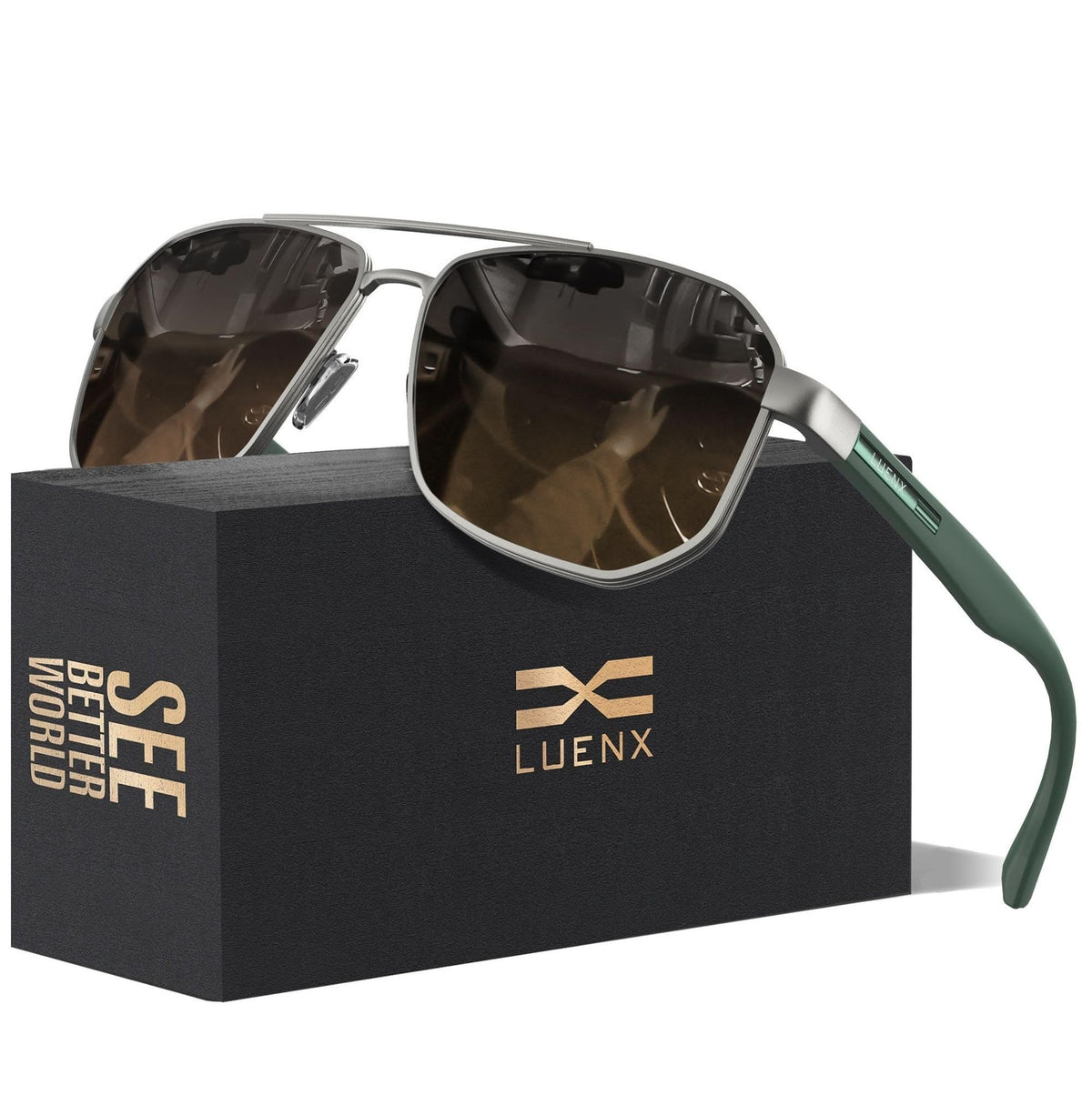 LUENX Aviator Polarized Sunglasses for Men: Square UV400 Driving