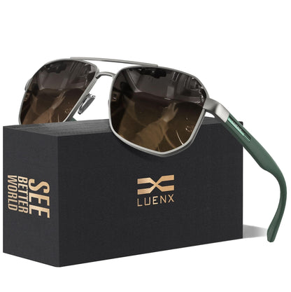LUENX Aviator Polarized Sunglasses for Men: Square UV400 Driving