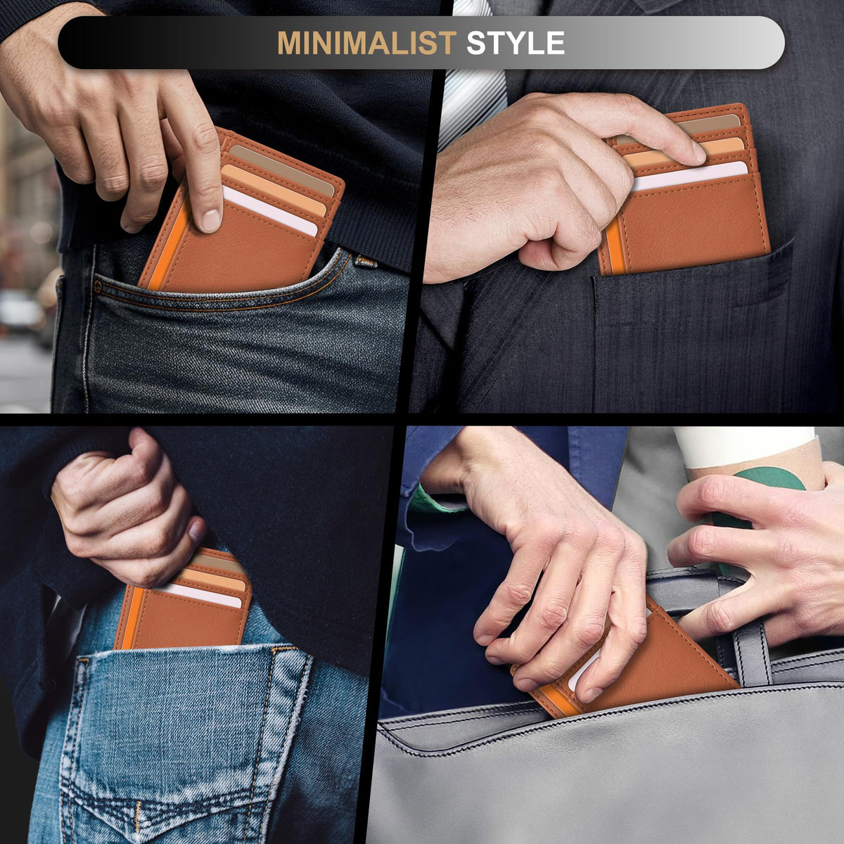 Slim Wallet, Leather, RFID Blocking Medium Size