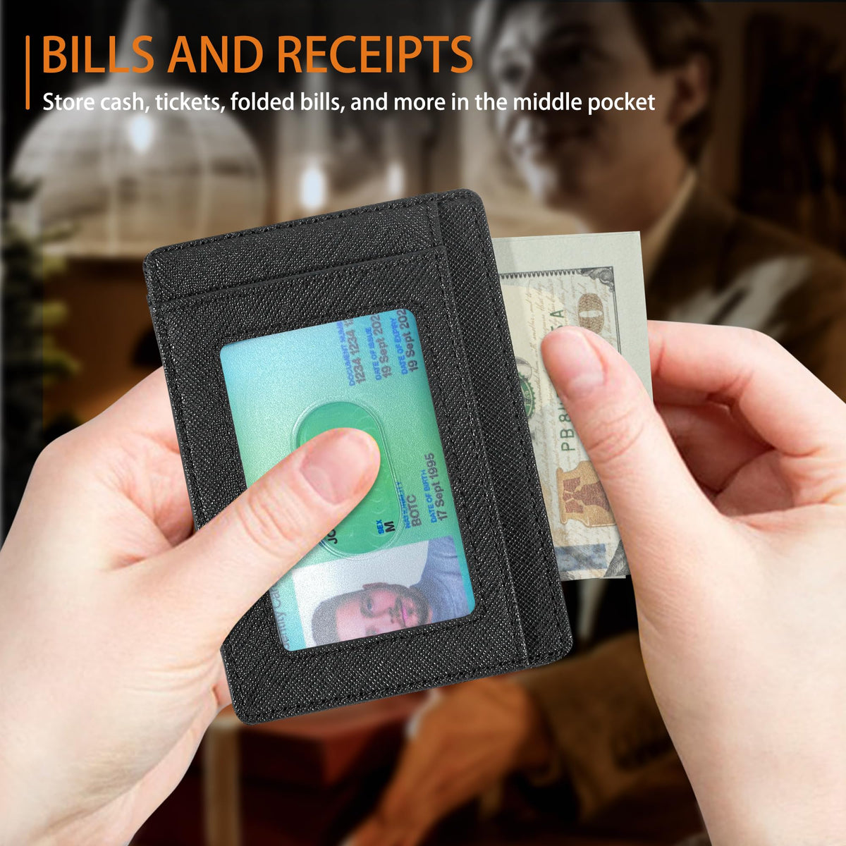 Slim Wallet, Leather, RFID Blocking Medium Size
