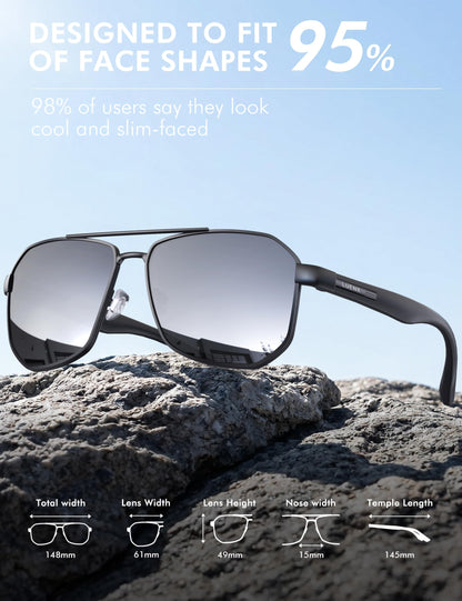 LUENX Aviator Polarized Sunglasses for Men: Square UV400 Driving