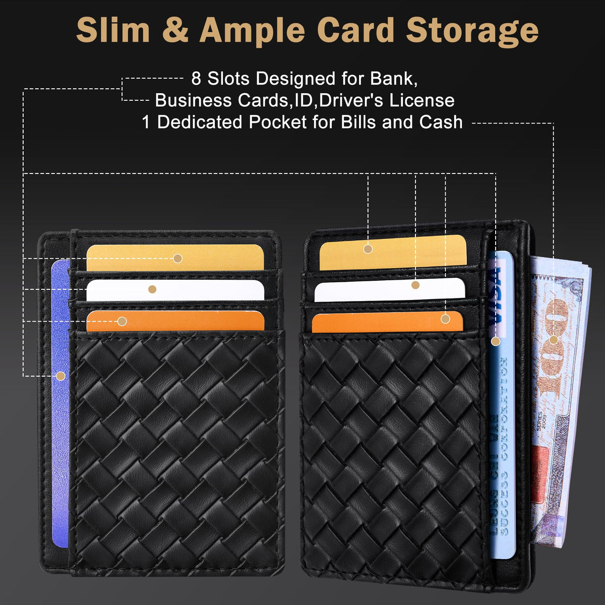 Slim Wallet, Leather, RFID Blocking Medium Size