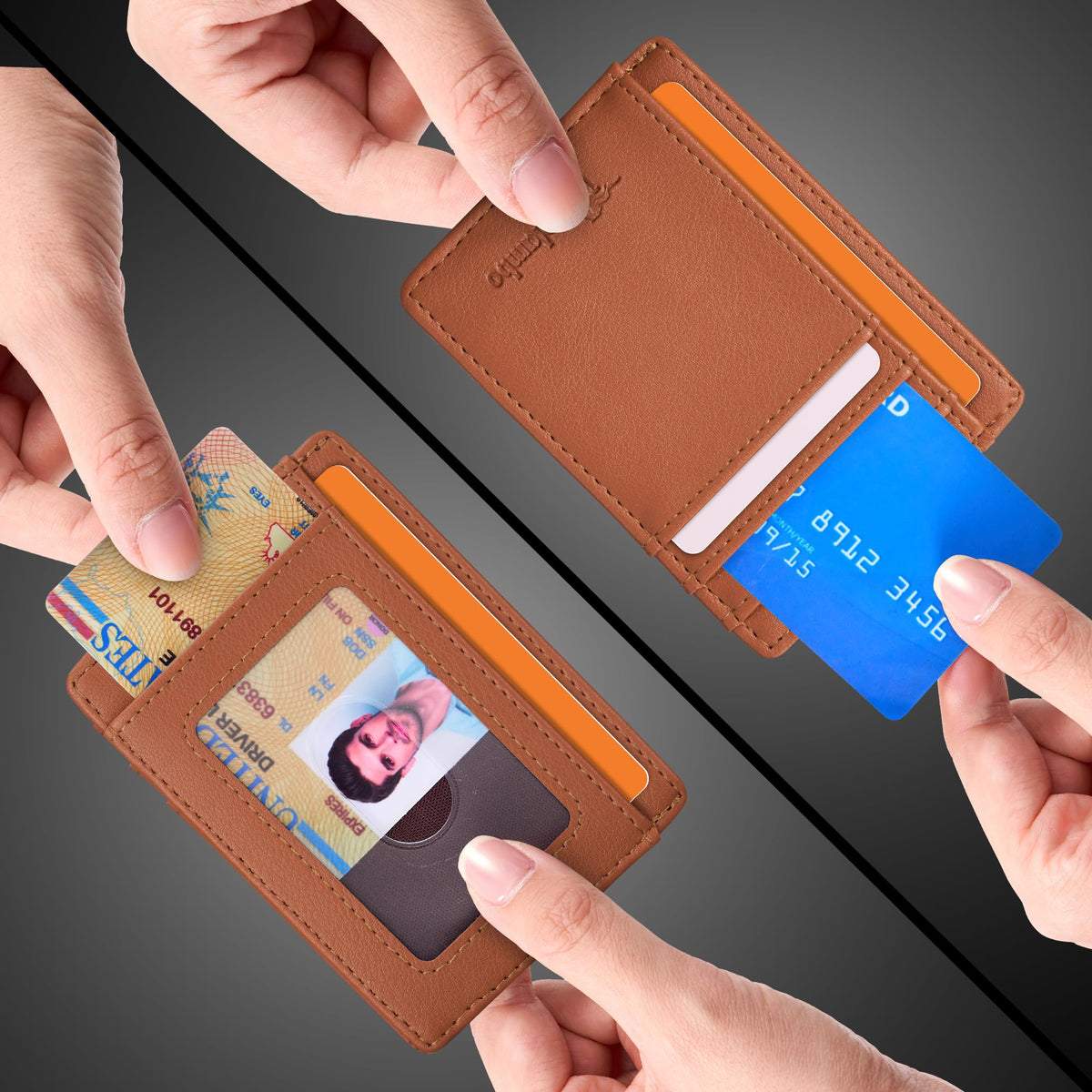 Slim Wallet, Leather, RFID Blocking Medium Size