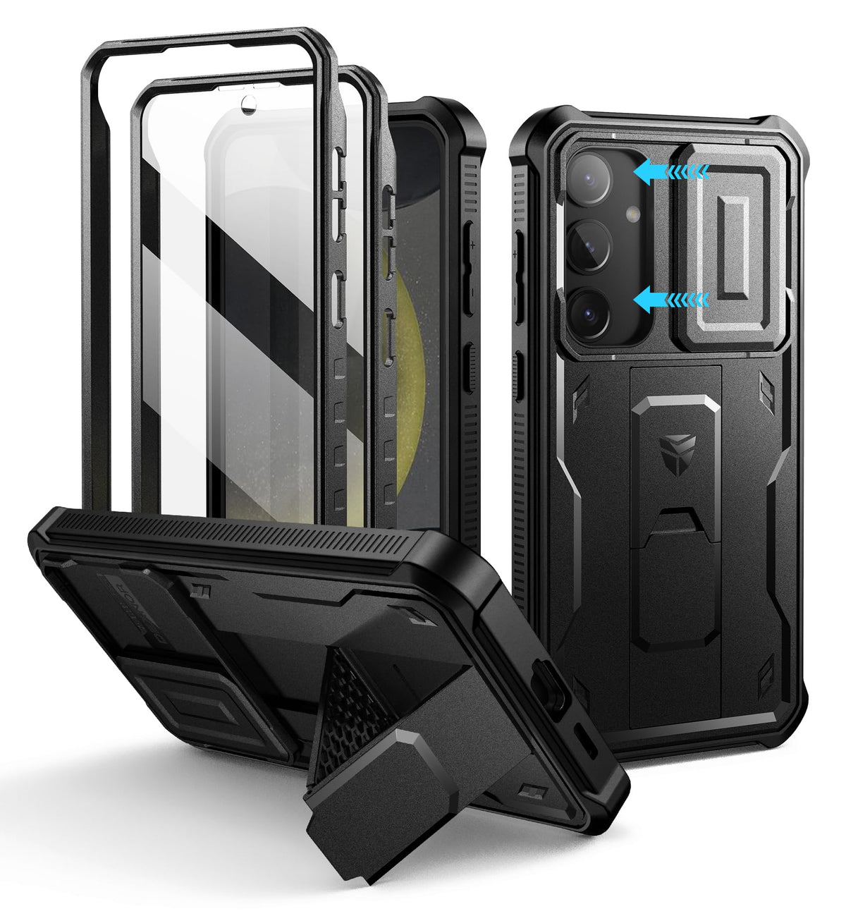 Dexnor for Samsung Galaxy S25 Ultra Case with Built-in Slide Camera Cover &amp; Screen Protector &amp; Kickstand, Heavy-Duty Shockproof Rugged Case Full-Body Bumper Protective Cover - Black