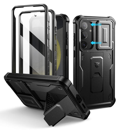Dexnor for Samsung Galaxy S25 Ultra Case with Built-in Slide Camera Cover &amp; Screen Protector &amp; Kickstand, Heavy-Duty Shockproof Rugged Case Full-Body Bumper Protective Cover - Black