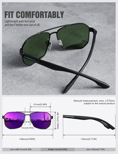 LUENX Aviator Polarized Sunglasses for Men: Square UV400 Driving