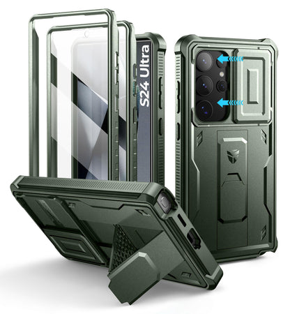 Dexnor for Samsung Galaxy S25 Ultra Case with Built-in Slide Camera Cover &amp; Screen Protector &amp; Kickstand, Heavy-Duty Shockproof Rugged Case Full-Body Bumper Protective Cover - Black