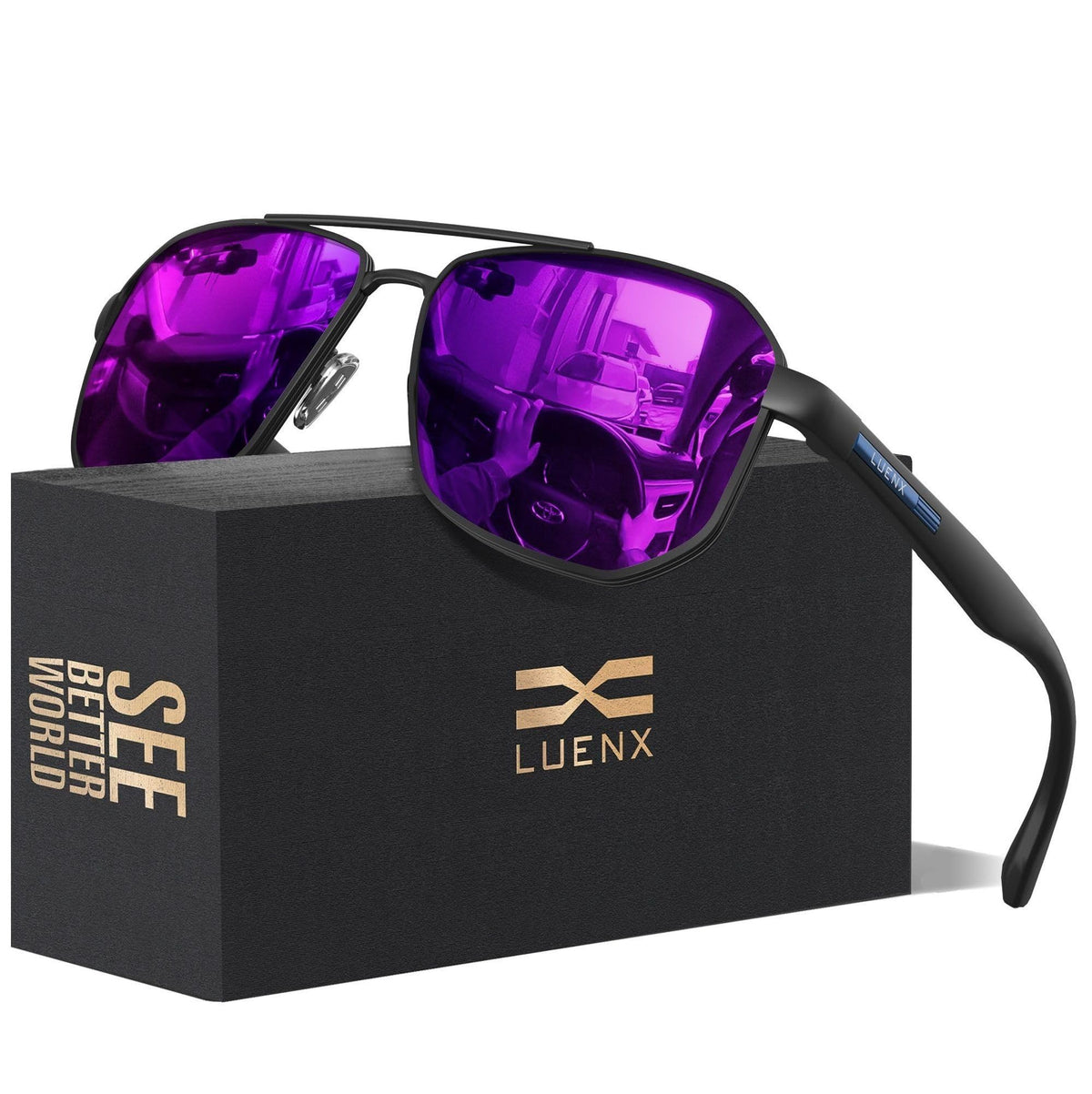 LUENX Aviator Polarized Sunglasses for Men: Square UV400 Driving